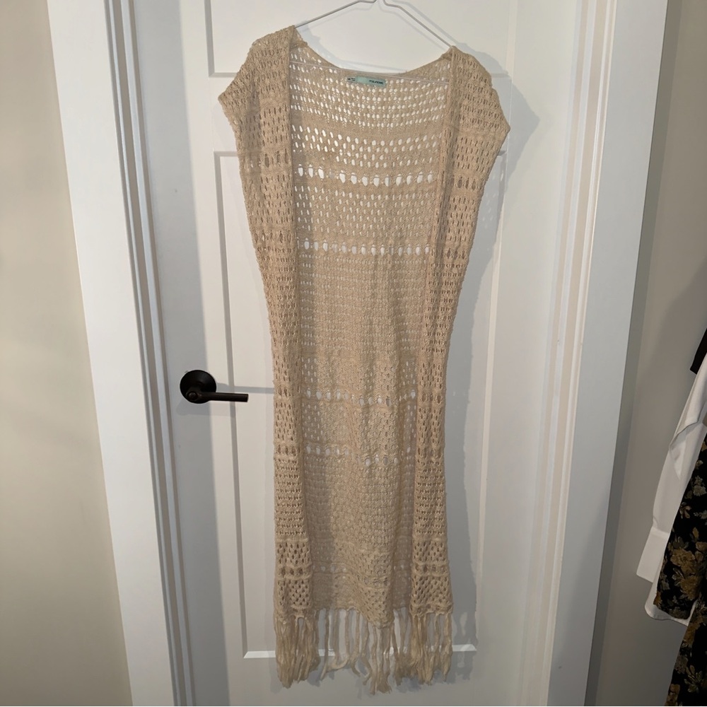 Maurices Tan Crochet Maxi Crochet Vest